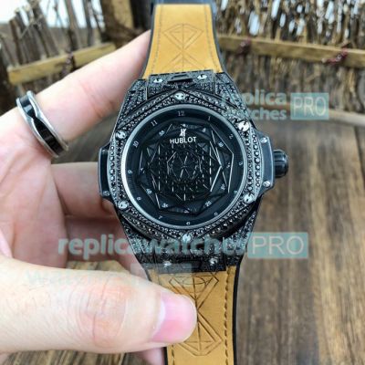 Swiss Clone Hublot Big Bang Watch - Sang Bleu Black Diamond Bezel 45mm